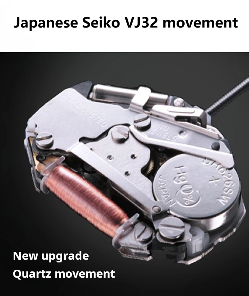 No logo Mens Watch 50M Waterproof Stainless Steel Strap for Seiko VJ32 Quartz Movement Luxury Sport Business Style Clock Gift