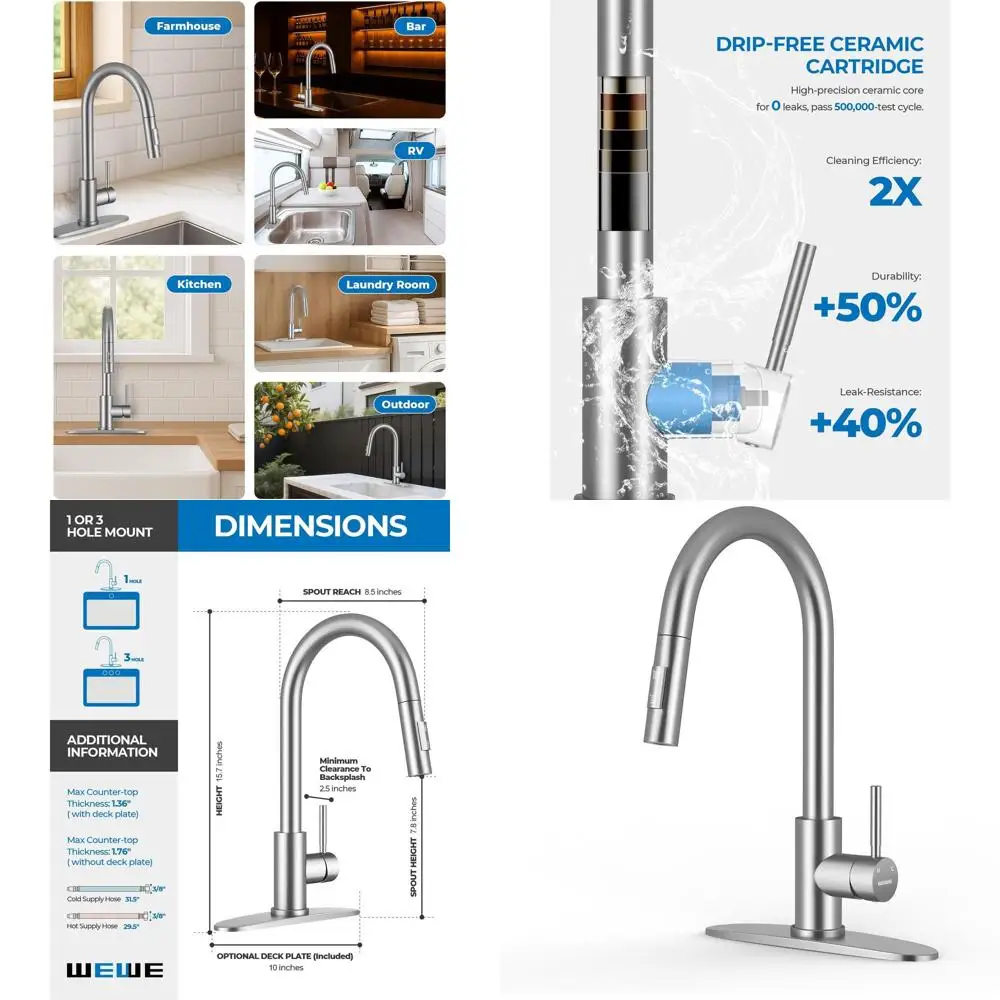 

Высокий кухонный смеситель с одной ручкой и выдвижным распылителем, отделка из матового никеля