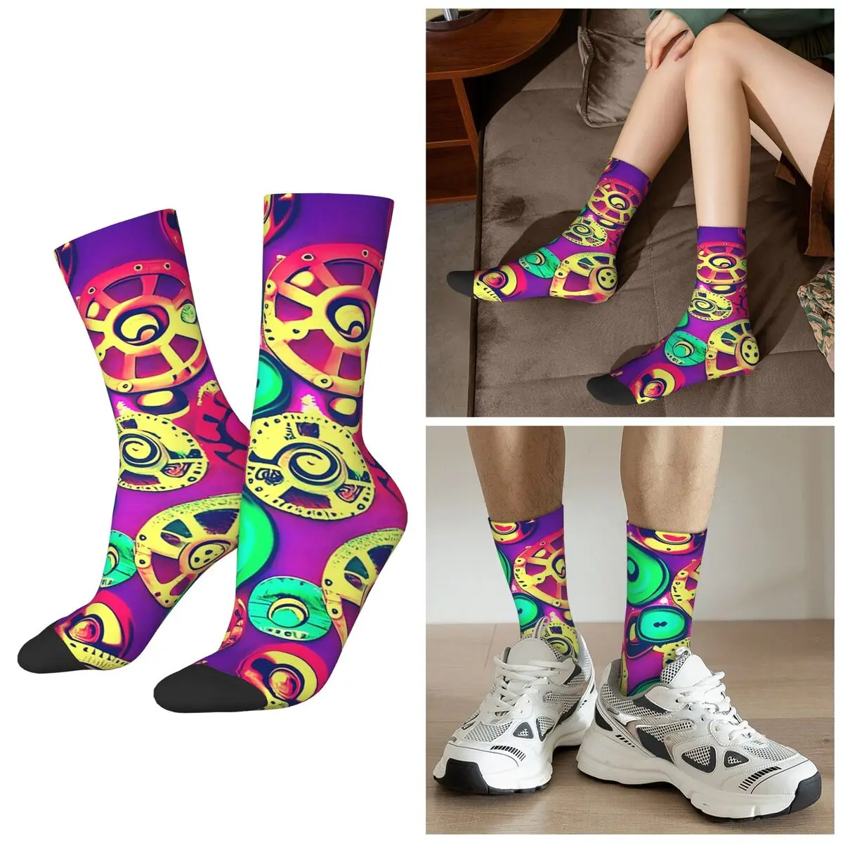All Seasons Mechanical Colorful Creative Socks Harajuku Sport Middle Tube Socks Stockings for Men Women Valentine's Day Gifts
