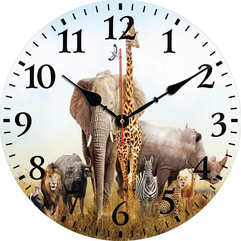 African Wildlife Custom Large Clock Living Room Home Decor Round Wall Clock Quartz Table Clock Children Bedroom Wall Decoration