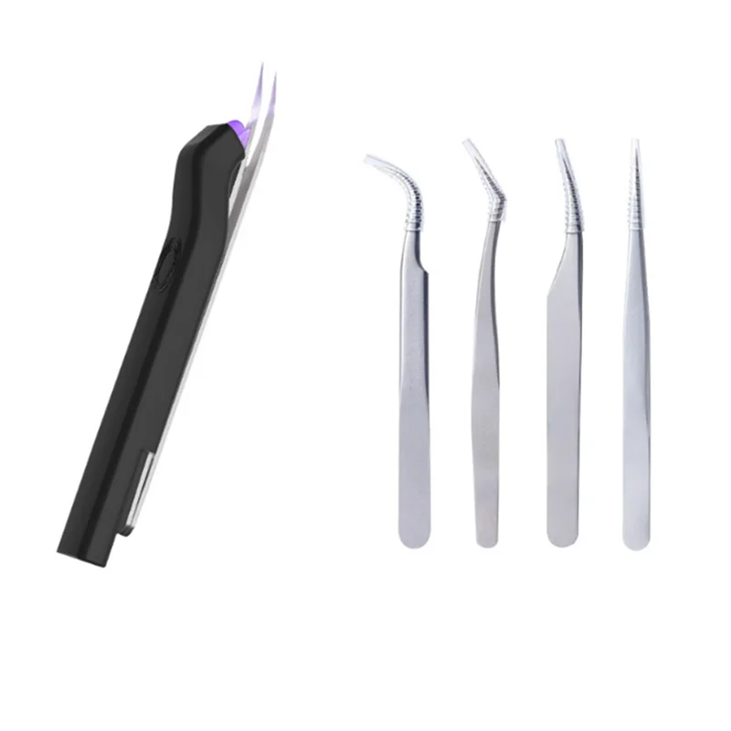

HHO-Eyelash Tweezers With Led Light Extension Lamp UV Light Portable Eyelash Glue Light On Tweezers Lash Extension