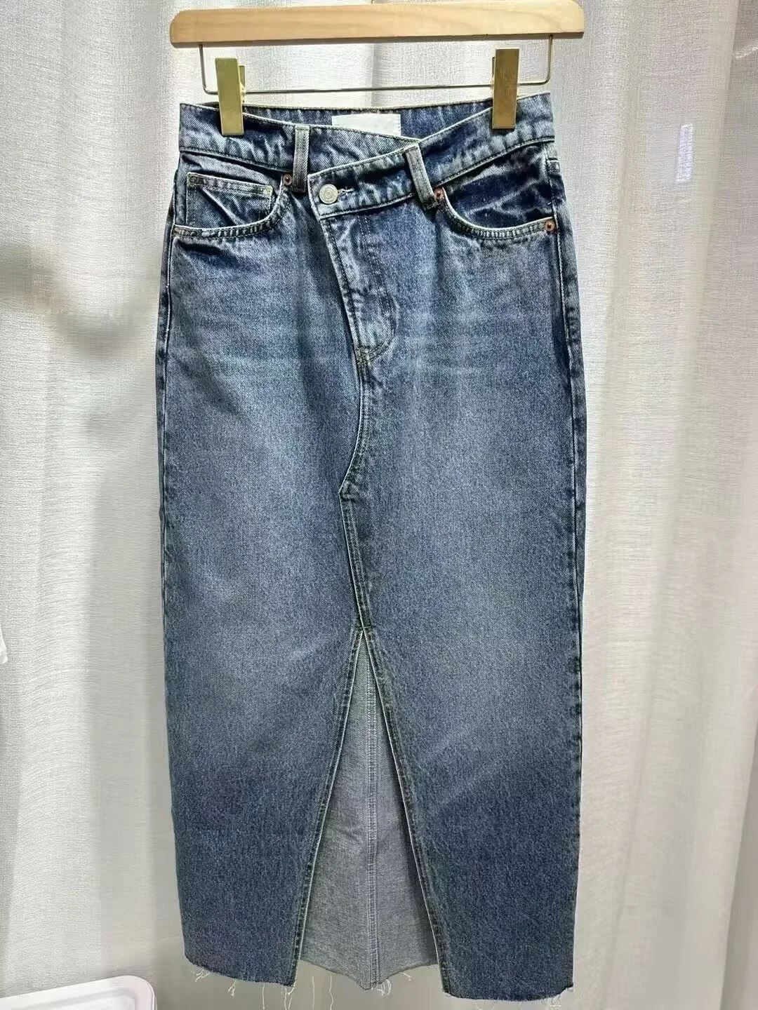 

Female Split Hem Midi Skirt High Waist Straight Fashion Slim Denim Jupe