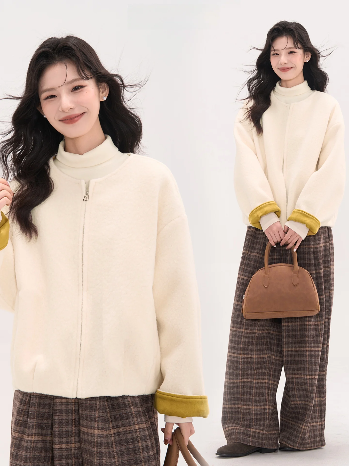 

Heme замшевое шерстяное пальто женское круглое на молнии Ne осенне-зимняя верхняя одежда Thiened из полиэстера и искусственного волокна