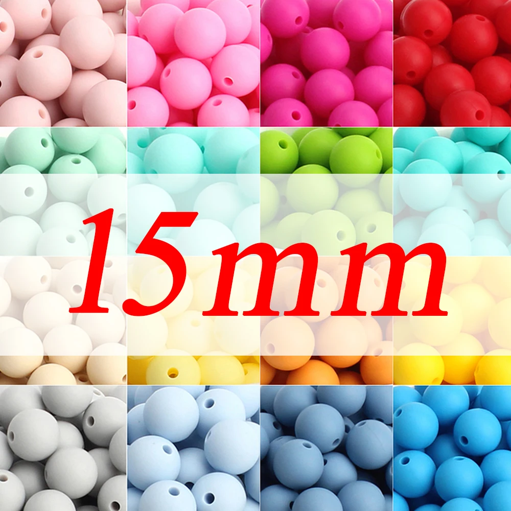 20/50/100Pcs 15mm Silicone Beads Round Loose Beads for DIY KeyChains Jewelry Making Necklace Bracelet Beaded Pen Color Accessory