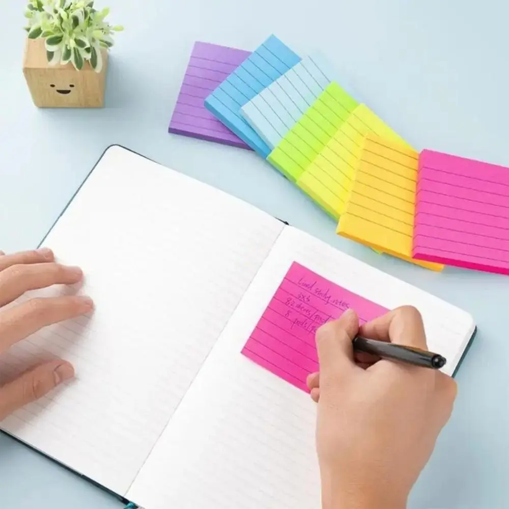 

8Pcs Self-adhesive Self Sticky Notes Pad 8 Rainbow Color with Lines Memo Pad Paper 45 Sheets/Pad 360 Sheets 76X76MM