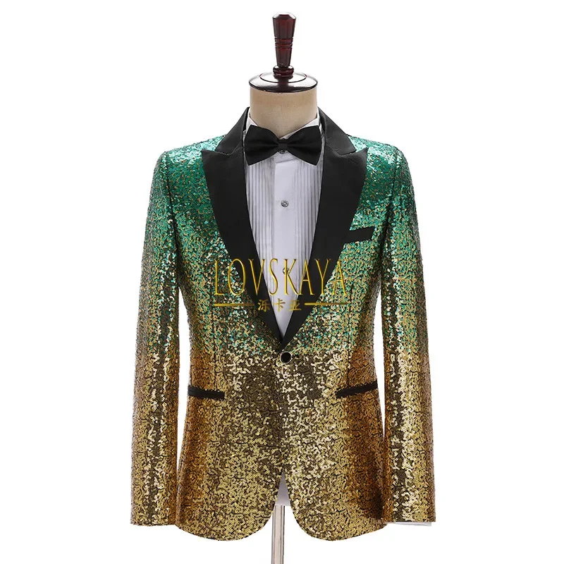 Gradient sequin colored suit top new product for men's stage walk performance dress suit jacket