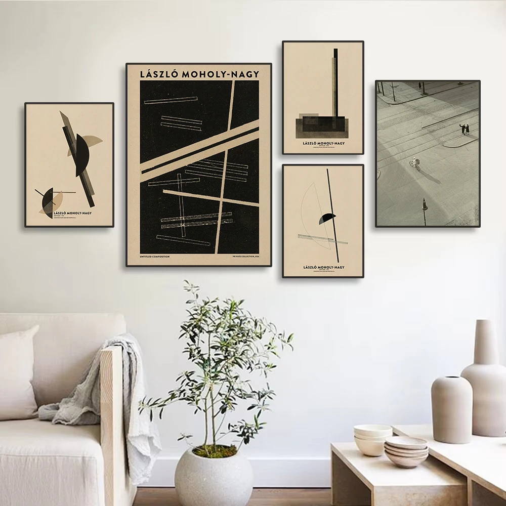 Black & White Moholy Nagy Abstract Midcentury Bauhaus Geometric Poster Canvas Painting Nordic Wall Art Pictures Home Decor