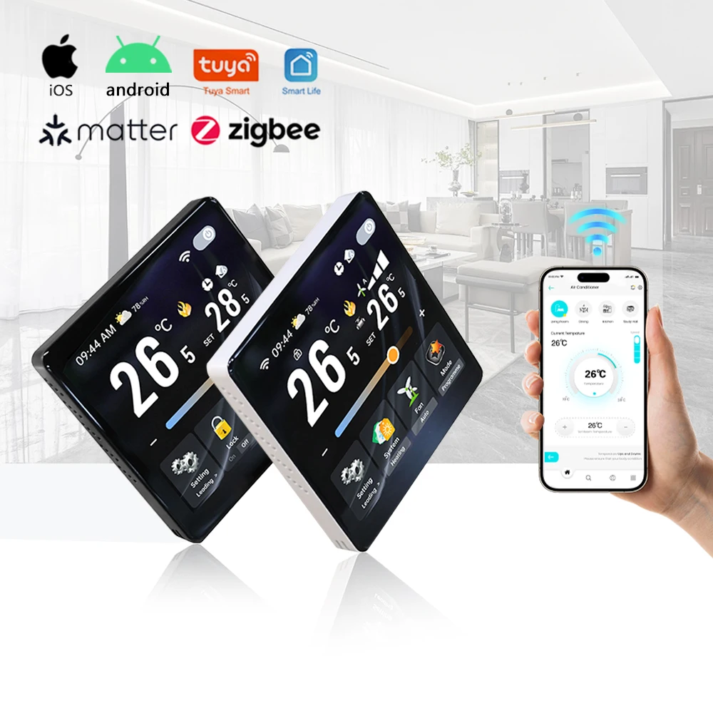 Умный термостат Tuya, контроллер интеллектуального переключателя HVAC, сенсорный экран и еженедельная программа, для вентиляторной катушки, теплового насоса и систем VRF