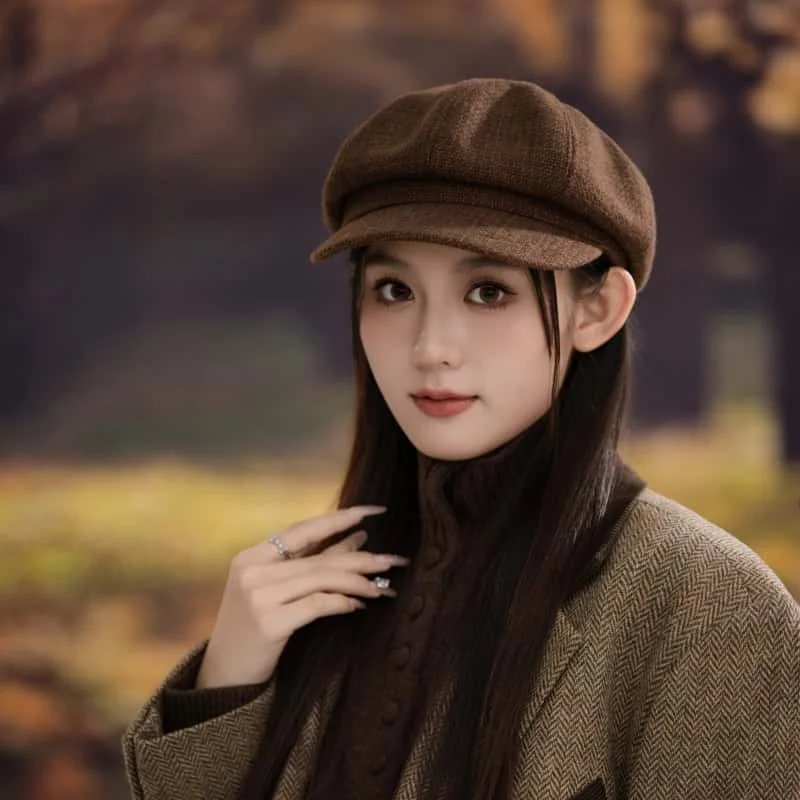 

Autumn Octagonal Hats Women Plaid Newsboy Hats for Women Show Face Small Travel Sun Protection Versatile Casual Octagonal Berets