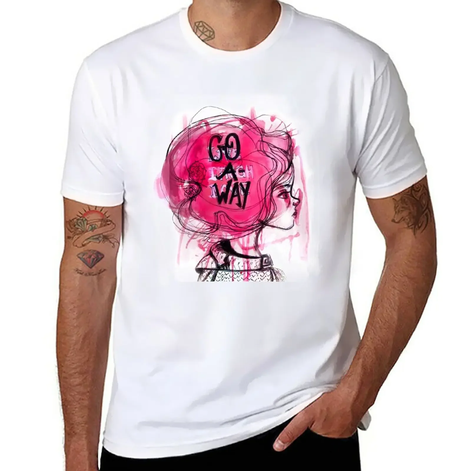 Camiseta de Cursing Cameo - Go A Way para hombre, ropa kawaii de moda coreana, Camisetas estampadas de animales, anime