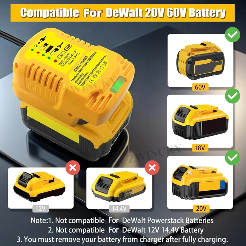 Substituir mini carregador de carro para dewalt 20v bateria portátil rápido carregador de carro para dewalt 20v/60v isqueiro plug 1/2 tamanho