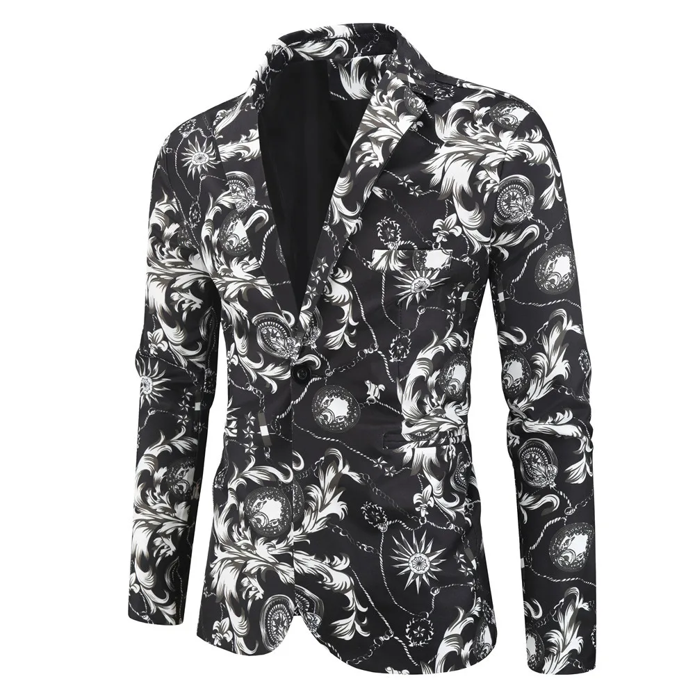 

Mens Black Floral Suit Jacket Stylish New Notched Lapel One Button Tuxedo Blazer Men Dinner Party Prom Wedding Costume Homme 4XL