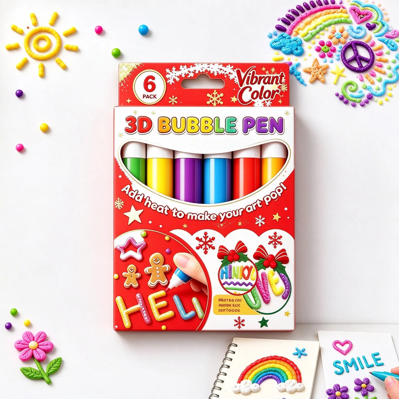 Christmas Bubble Popcorn Drawing Pen Magic 12 Color Bubble Pen 3D Art Pen Children's Drawing Coloring Creative Marking Pen 60ml
