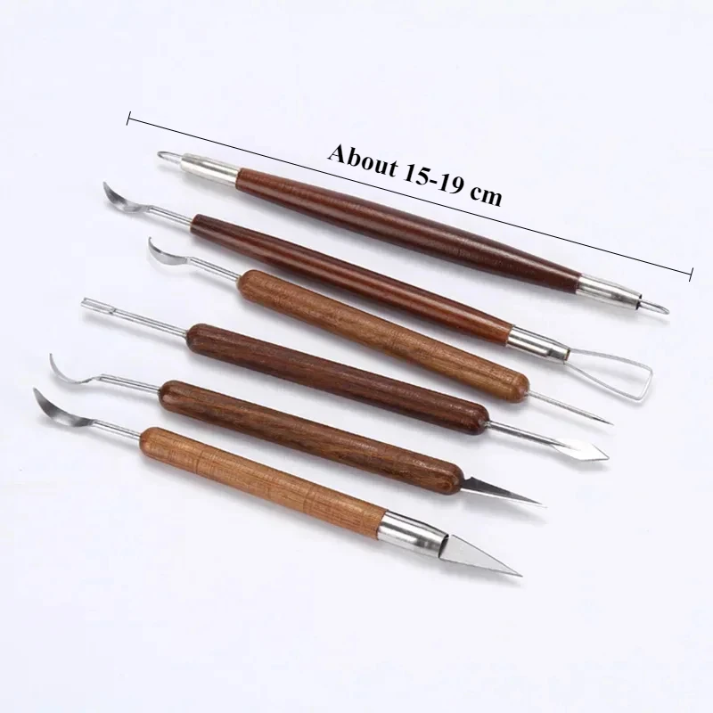 6Pcs Wooden Handle Clay Sculpting Tools Set Ceramic Carving Tools Smoothing Wax Pottery Molding Carved DIY Tool