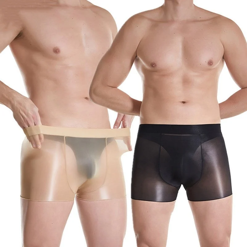 Men Glossy Oily Boxer Shorts Glossy Transparent Panties Ultra Thin Elastic Skinny Underwear Soft See Through Underpants Lingerie