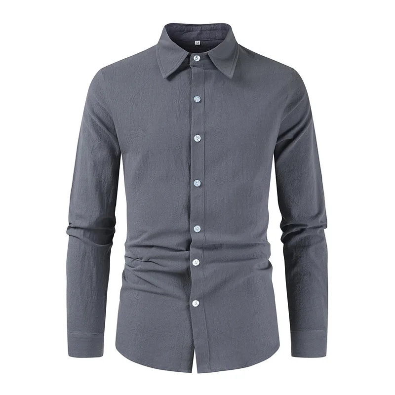 

2024 New Men's Long Sleeved Shirt for Foreign Trade with A Collar and Loose Cotton Linen Trend, Casual Long Sleeved Shirt