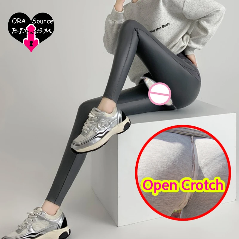 النساء مفتوحة المنشعب السراويل طماق اليوغا سحابات غير مرئية عالية الخصر بولي الصوف السراويل اللياقة البدنية موضة مطاطا Crotchless كلوبوير