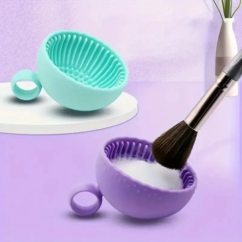 Bol de nettoyage pour pinceaux de maquillage professionnels, avec poignée annulaire et Base texturée, pinceaux de nettoyage et de rinçage en profondeur, élimine le maquillage tenace