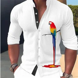 New Fashion Men's High Definition Parrot Print Long Sleeve Solid Color Shirt Design Simple Soft and Comfortable Fabric Men's Top