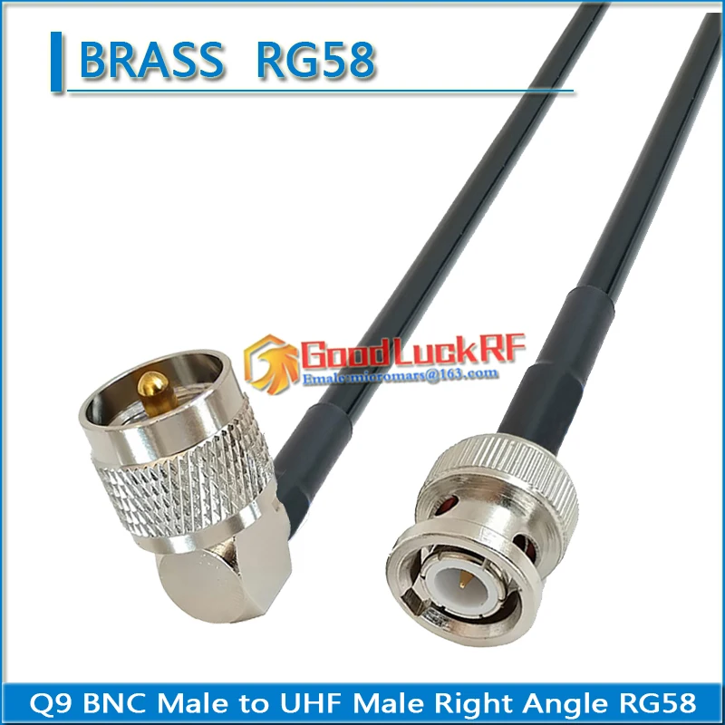 

PL259 SO239 UHF Male Right Angle 90 Degree to Q9 BNC Male Connector Pigtail Jumper RG-58 RG58 3D-FB Extend copper cable