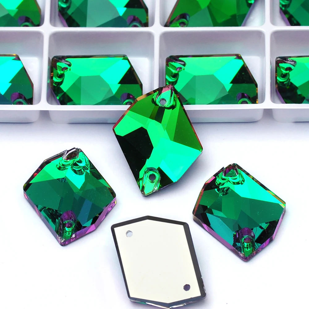 PUBRILEX Emerald Vitrail K9 Glas Aufnähbare Strasssteine Flache Rückseite Grüne Kristallsteine zum Aufnähen für Taschen, Kleidungsstücke, Kleider – Detail 9