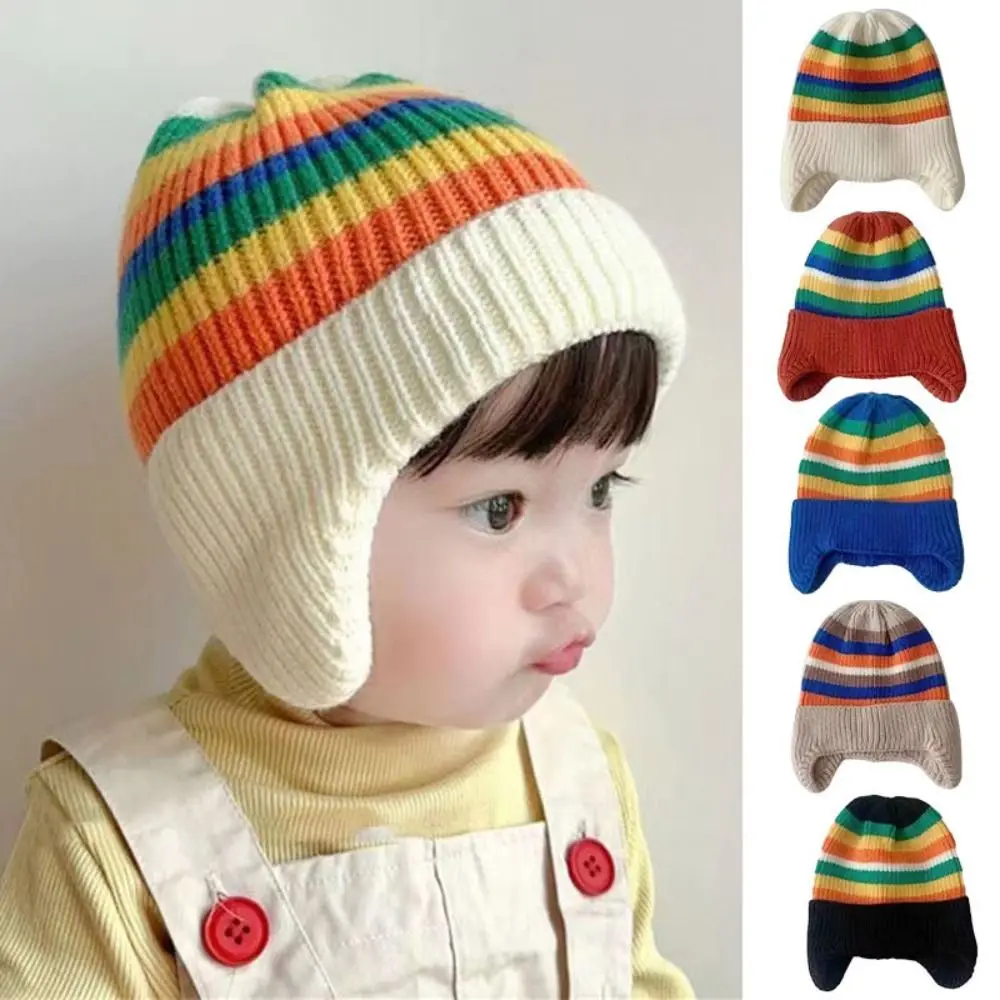 Children Earmuffs Caps Winter Baby Knit Hat Warm Beanies Bonnet Colorful Thickned Ear Protection Cap