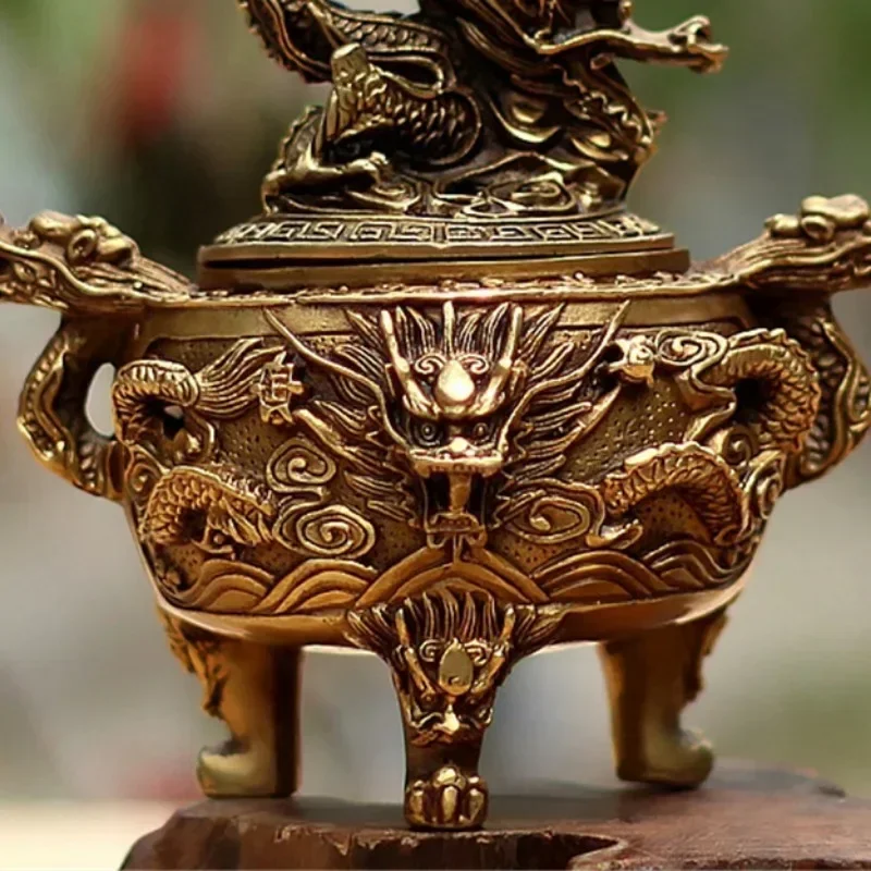 

Qianlong Imperial Incense Burner Pure Copper Antique Ornaments Plate Dragon New Bronze Collection Sandalwood Home Decorations