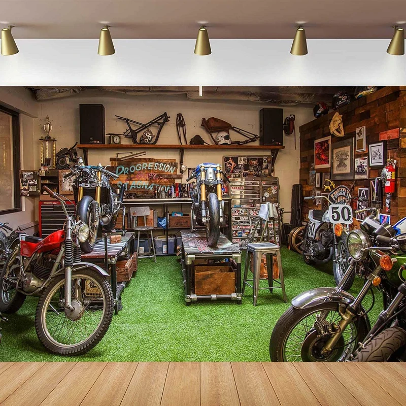 Motorcycle Photography Backdrop For Vintage Dirt Bike Racing Champion Trophy Collection Room Adult Children Photo Background