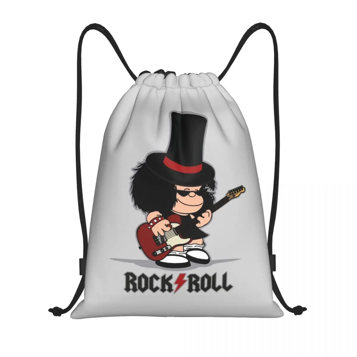 Custom Comic Mafalda Rock Guitar Drawstring Backpack Bags Lightweight Cartoon Quino Manga Gym Sports Sackpack Sacks for Shopping