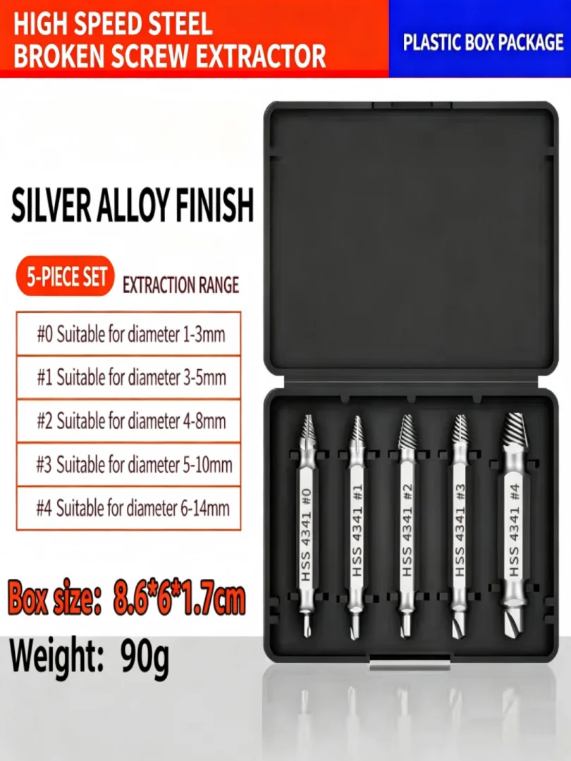 5Pcs Damaged Screw & Bolt Extractor Set, High Speed Steel Reverse Thread Remover, Hex Shank Drill Bit for Home & Automotive Repa