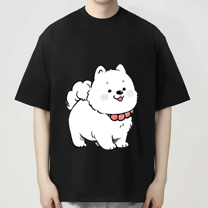 Cartoon Dog Cat T Shirt Men Couple Combination Women Clothes Short Sleeve Collar Fashion Cotto