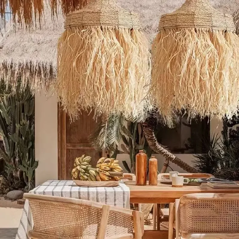 Retro Art Wabi Sabi Cloth Rattan Pendant Light New Design Handmade Woven Rattan Grass Pendant Lamp Bedroom Restaurant Lighting