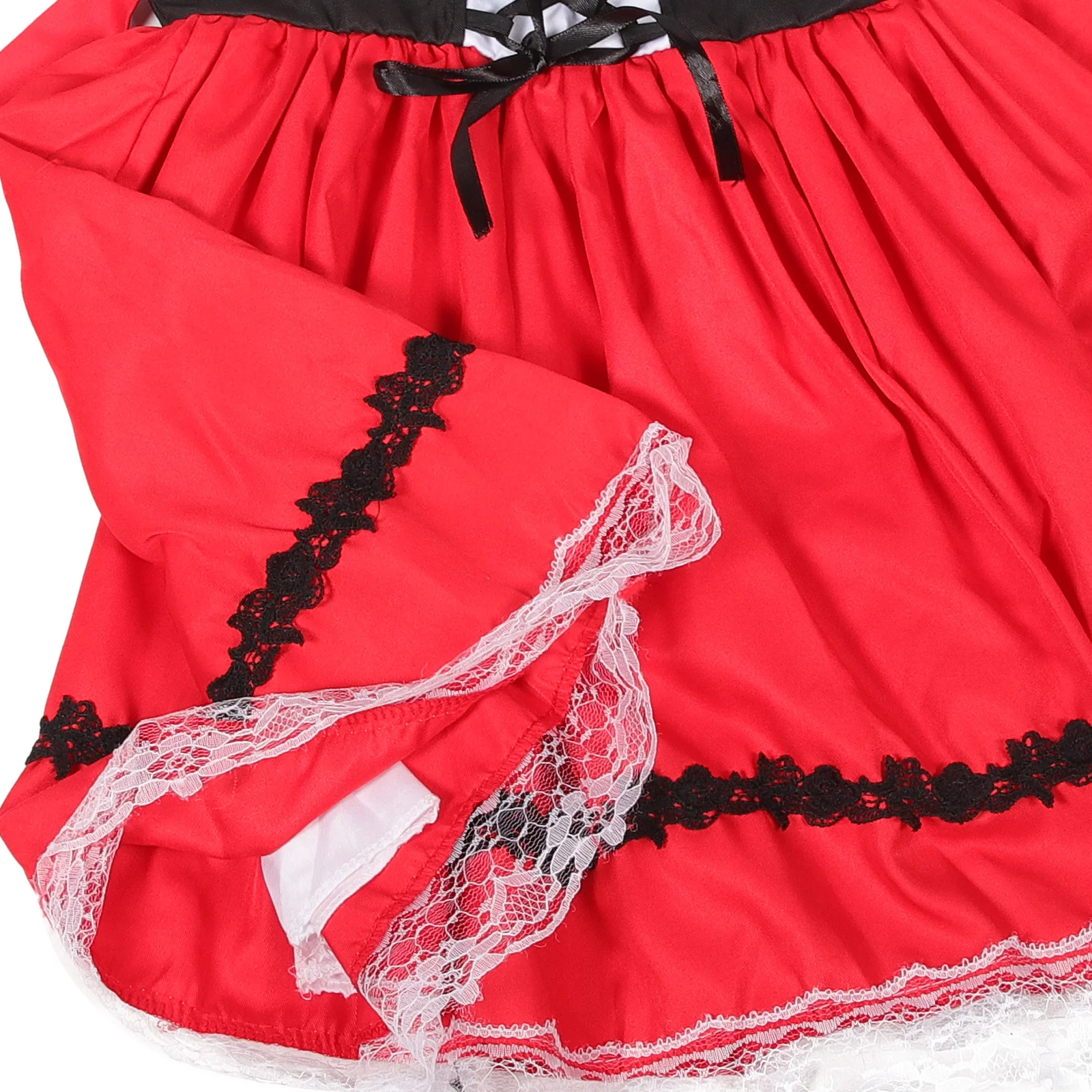 

1Set Little Red Hood Costume Girls Red Riding Cape Dress Bowtie Hooded Cloak Halloween Christmas Party Masquerade Clothes