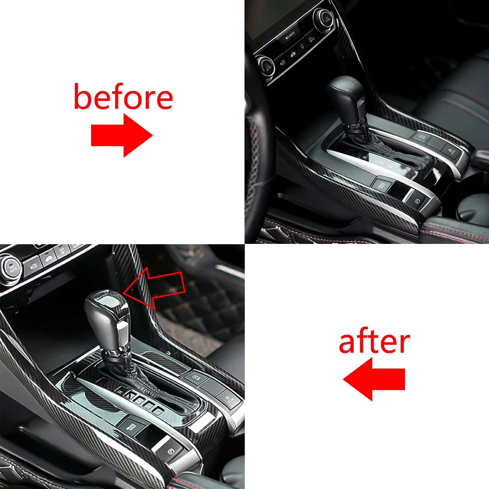 Carbon Fiber Style Interior Gear Shift Level Head Knob Cover Molding Trim Sticker For Honda Civic 2016 2017 2018 2019 2020 2021