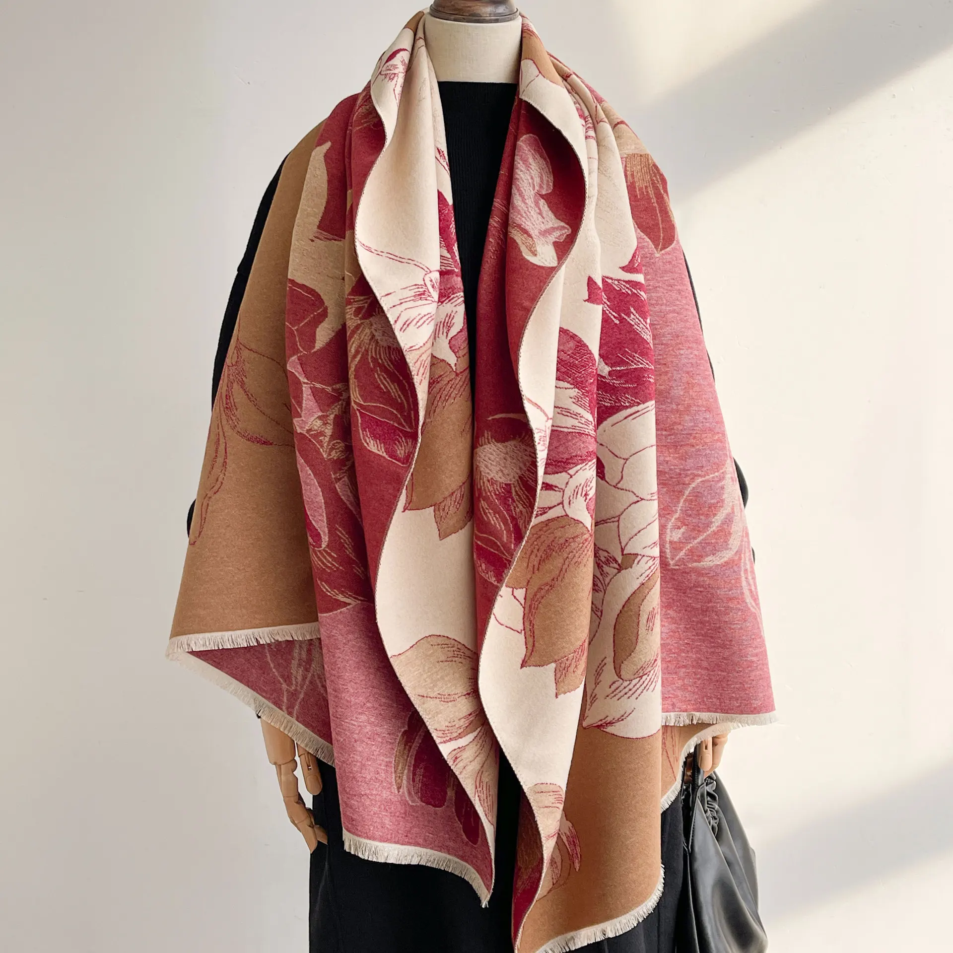 

Зимний шарф с цветочным принтом, теплая шаль, двусторонняя имитация кашемира, толстый, теплый, уютный, стильный для женщин