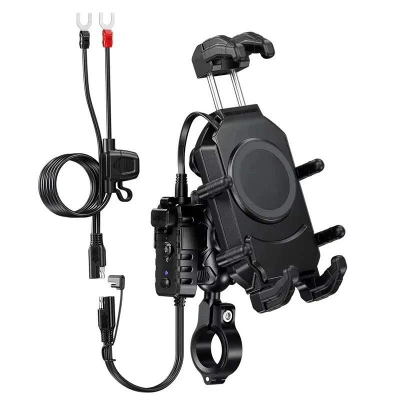 

Motorcycle Phone Mount with 15W Wireless Charger | 30W USB-C Charger | Anti-Theft Handlebar Holder