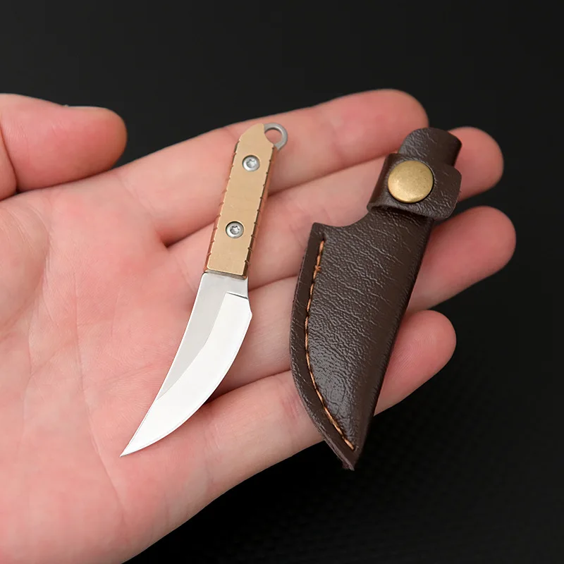 Brass small curved knife sharp mini straight knife portable keychain unboxing small knife fruit knife handle meat small knife