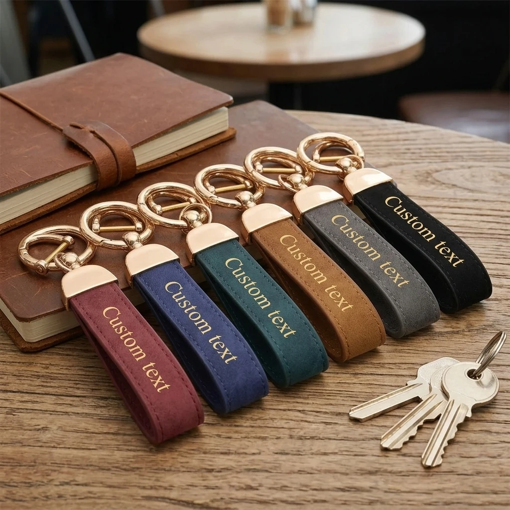 

Minimalist Stainless Steel Metal Keyring Leather Car Keychain Pendant Laser Engrave Customized Name Vintage Accessory Gift