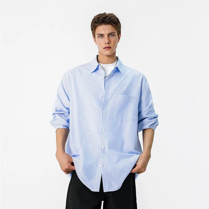 

Windproof Contrasting Striped Shirt 2026 Spring New Men's Clothing Ins Men's Casual Long Sleeves