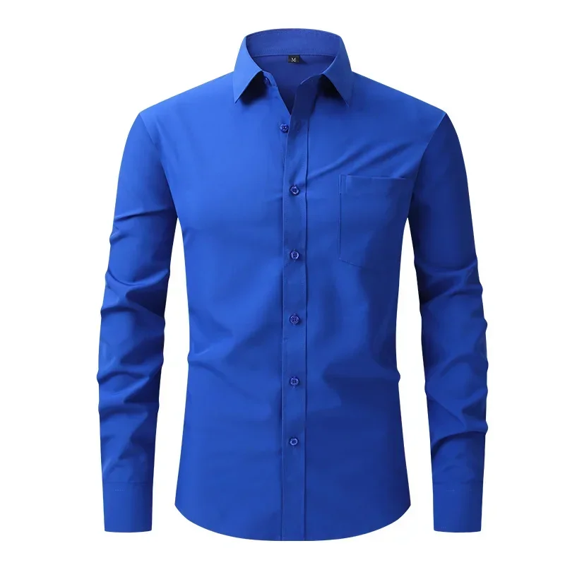 Men\'s White Blue Yellow Red High Quality Shirts Spring New Regular Fit Long Sleeve Shirt Men Formal Wedding Elastic Shirt Male