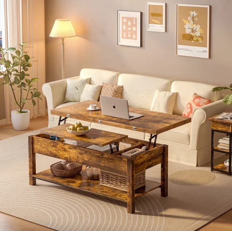 Lift Top Square Coffee Table 4-in-1 Multi-Functional Large Coffee Table with Storage Extendable Dining or Work Table