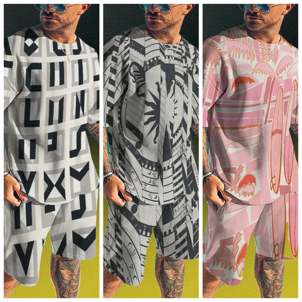 

25 Summer hot-selling fashion trend casual 3D printing men's suit breathable quick-drying comfortable men's T-shirt shorts suit