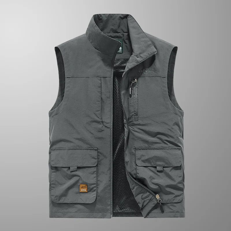 Spring Autumn Lightweight Multi-Pocket Quick-Dry Vest Men's Plus Size Lapel Casual Top