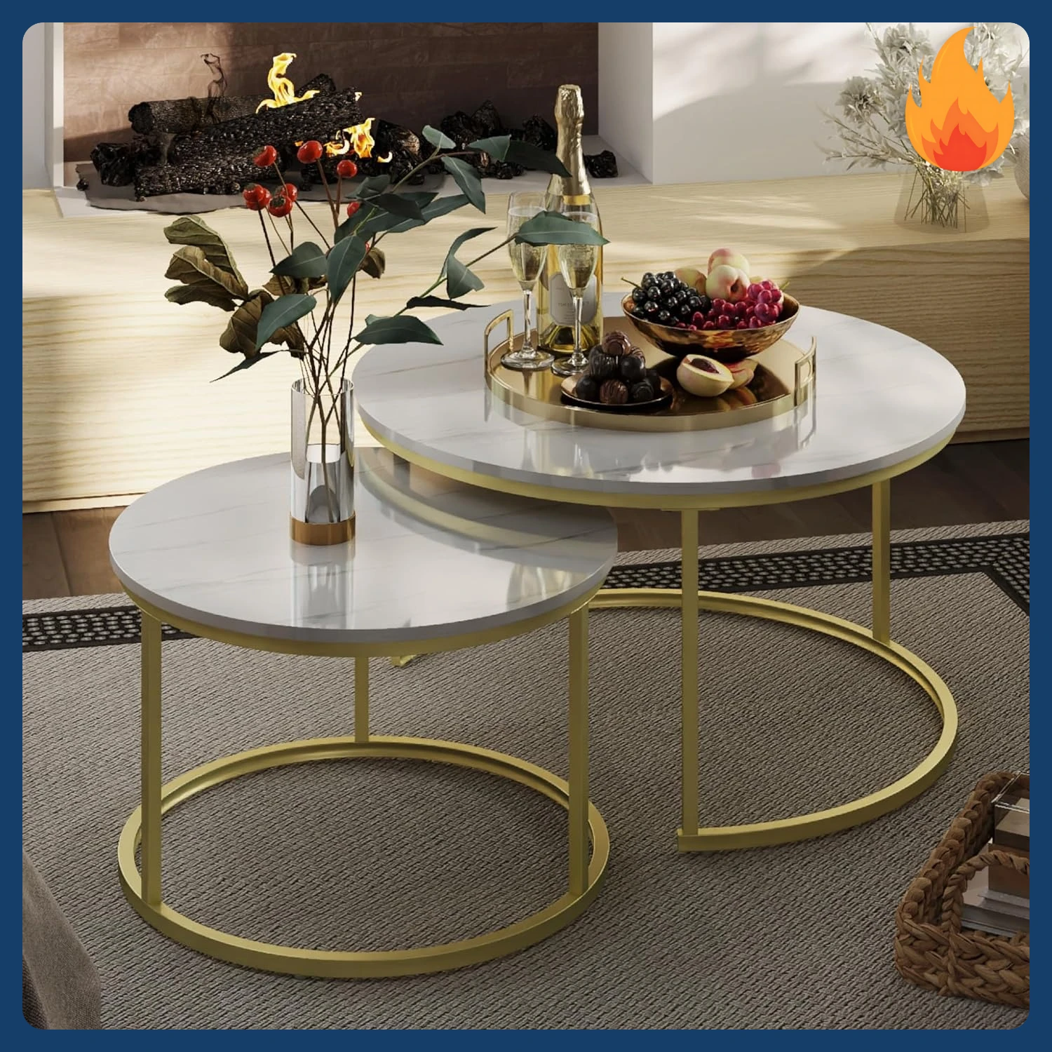 

[New Arrival!]Nesting Tables Set of 2, 31.5" Round Coffee Table, Small Nesting Coffee Table with Adjustable Non-Slip Fee, White