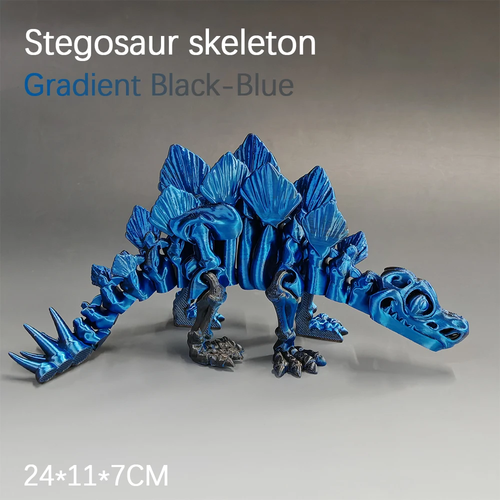 3D Printed Toy Dinosaur Skeleton Triceratops Stegosaur Gradient Color Laser Joint Mobility Black-Blue Golden-Red-Green Model Toy