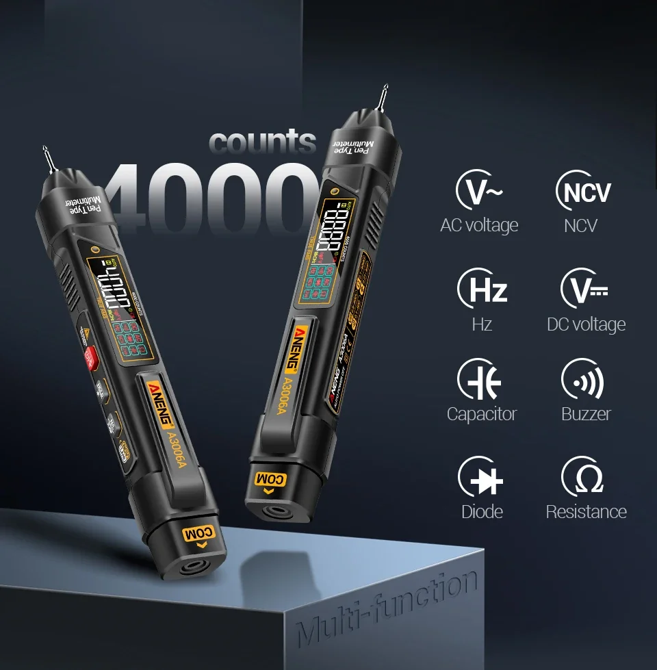 ANENG Digital-Multimeter-Teststift, 4000 Zählungen, AC/DC-Spannung, A3006A, berührungsloser induktiver Strom, Hz-Dioden-Widerstandstester – Detail 2