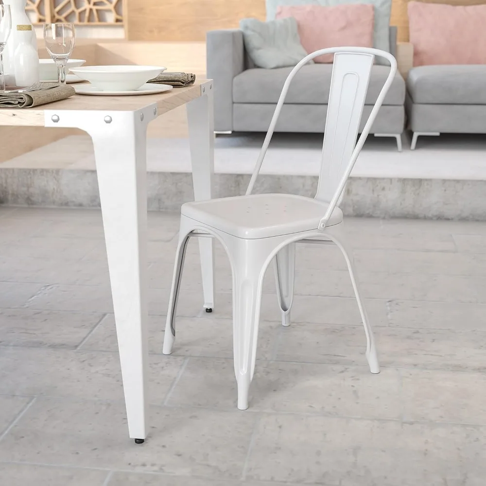 Perry Commercial Grade White Metal Indoor-Outdoor Stackable Chair