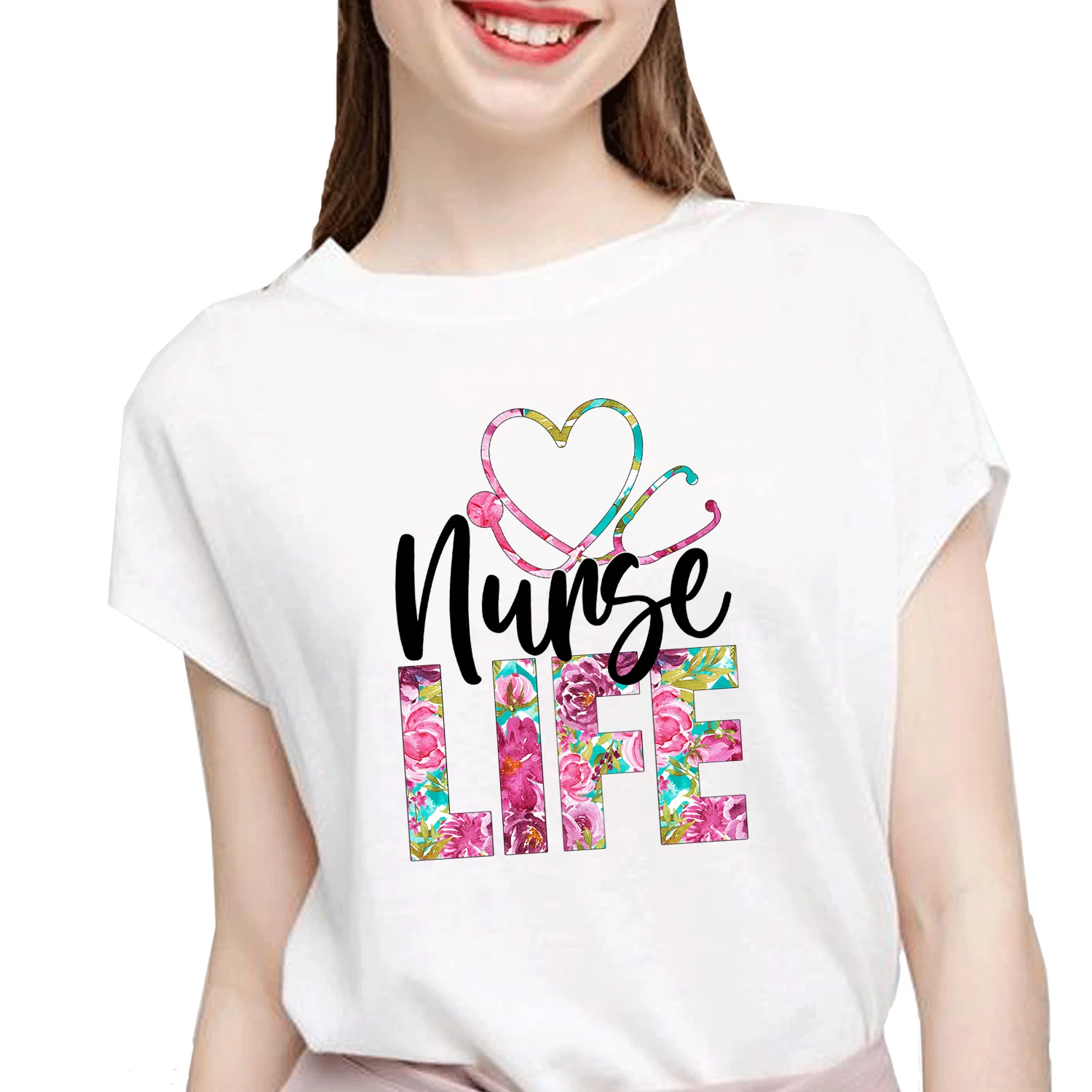 Heart Flower Letter \'Nurse LIFE\' Pattern Sticker Iron On Transfer on T-shirts, Hoodies, Shirts, Pants Diy Applique Decor