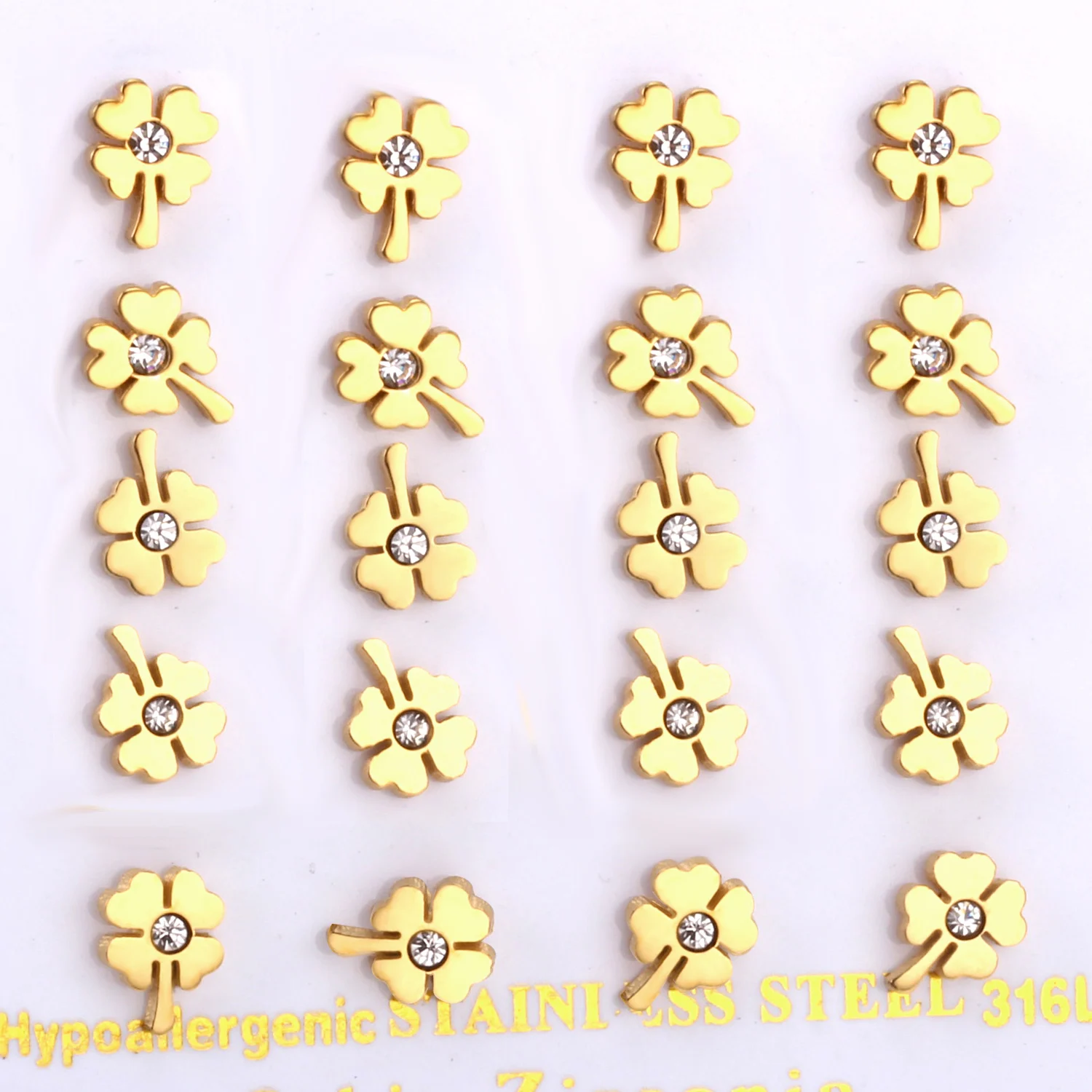 LUXUSTEEL 10Pairs Dainty CZ Stud Earring for Women Golden Color Stainless Steel Small Bling Crystal Flower Heart Ear Piercing