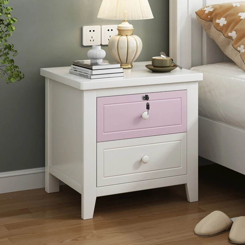 Dareko-mesita de noche de madera maciza con pintura americana para niños y niñas, mesita de noche blanca pura con cajón de almacenamiento para el hogar y el dormitorio